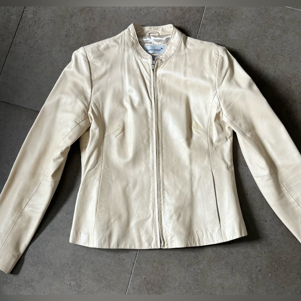 Cream leather fitted jacket